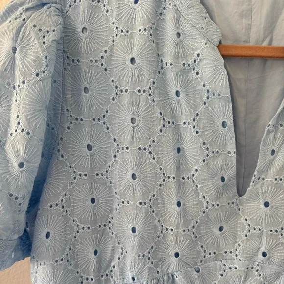 100% Cotton Eyelet Tiered V-Neck Dress. Blue. Size XL. NWOT - Picture 3 of 3